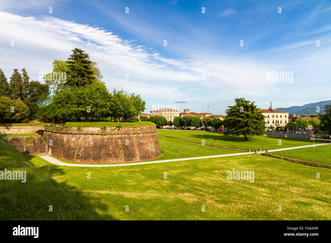 Historic town wall in Lucca, Tuscany, Italy Stock Photo