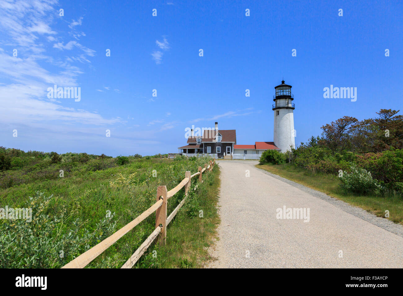 The Highland Light (previously known as Cape Cod Light) North Truro, Massachusetts oldest and tallest lighthouse on Cape Cod Stock Photo