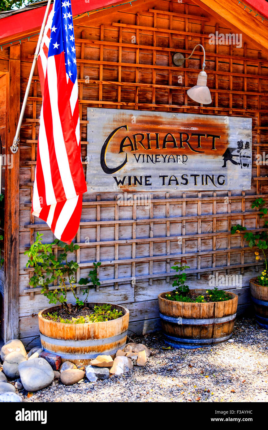 Carhartt Vineyard wall sign outside their wine tasting store in Los Olivos in California Stock Photo