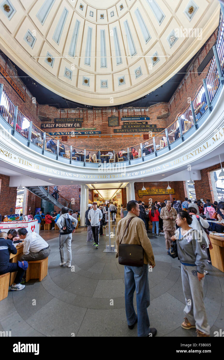 Central Quincy Market building food court dome Faneuil Hall Marketplace Boston New England USA Stock Photo