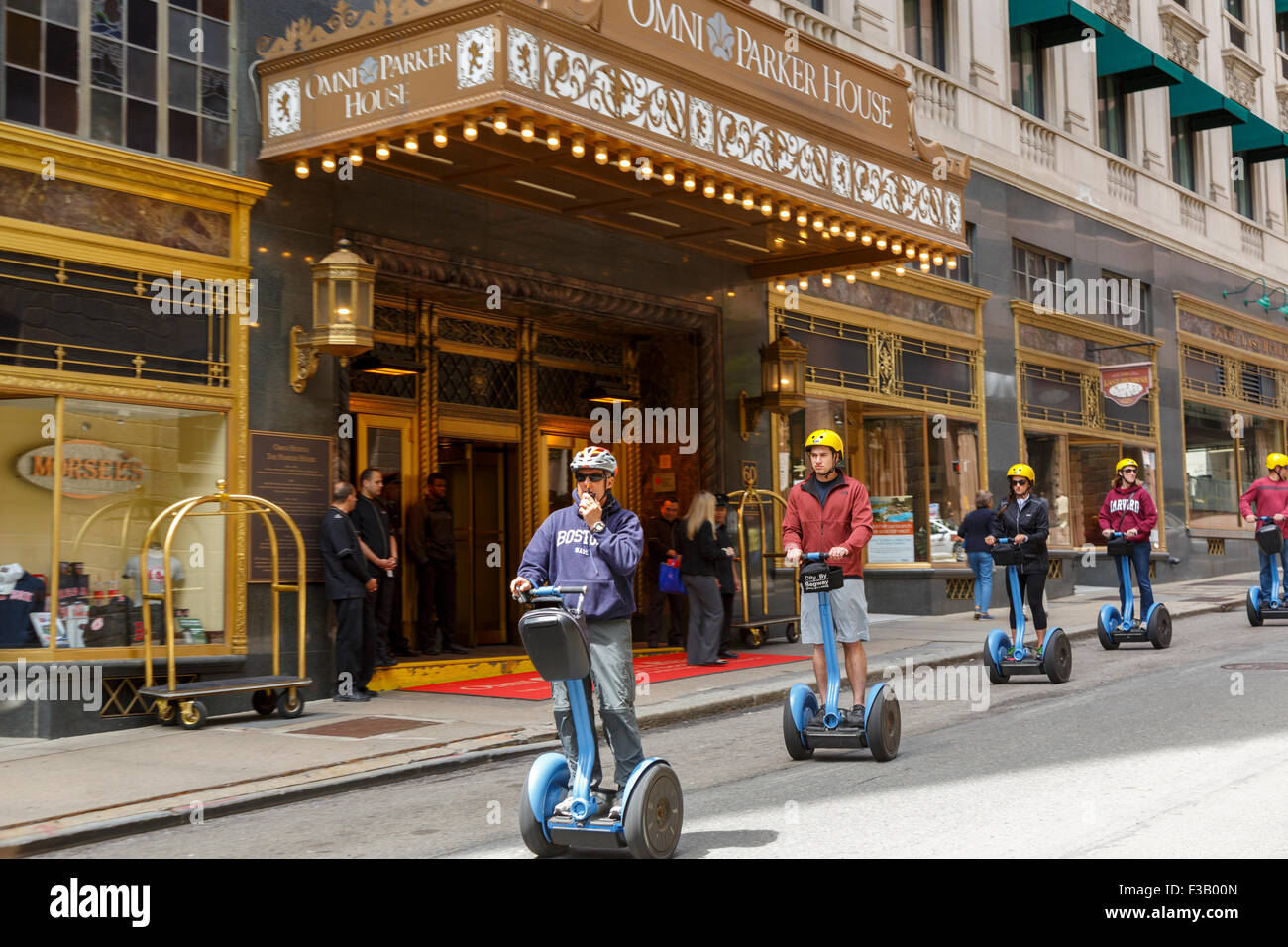 Segway tourist group passing Omni Parker House Hotel Boston  Massachusetts USA Stock Photo