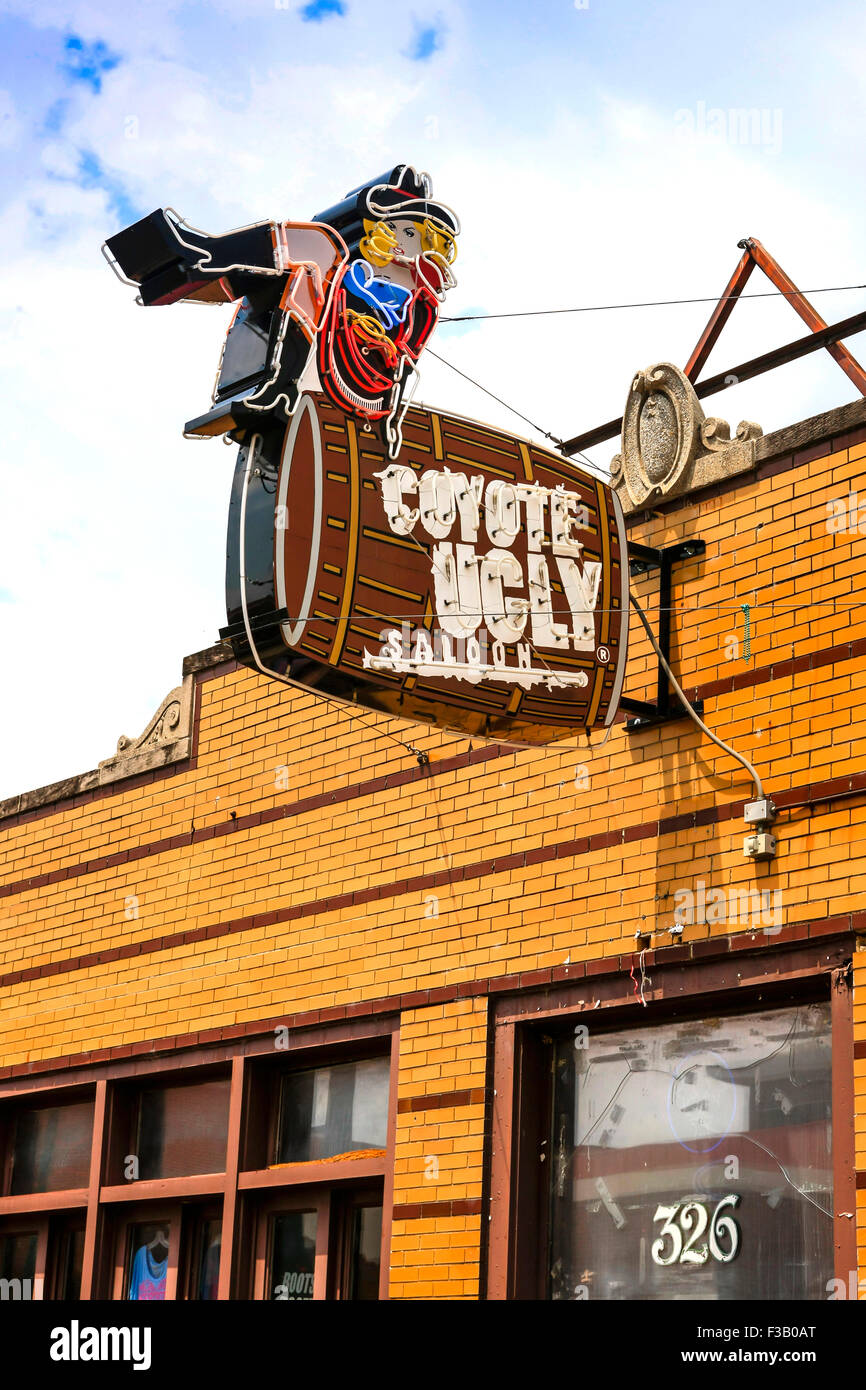 Coyote Ugly bar and nightclub overhead sign on Beale Street in Memphis