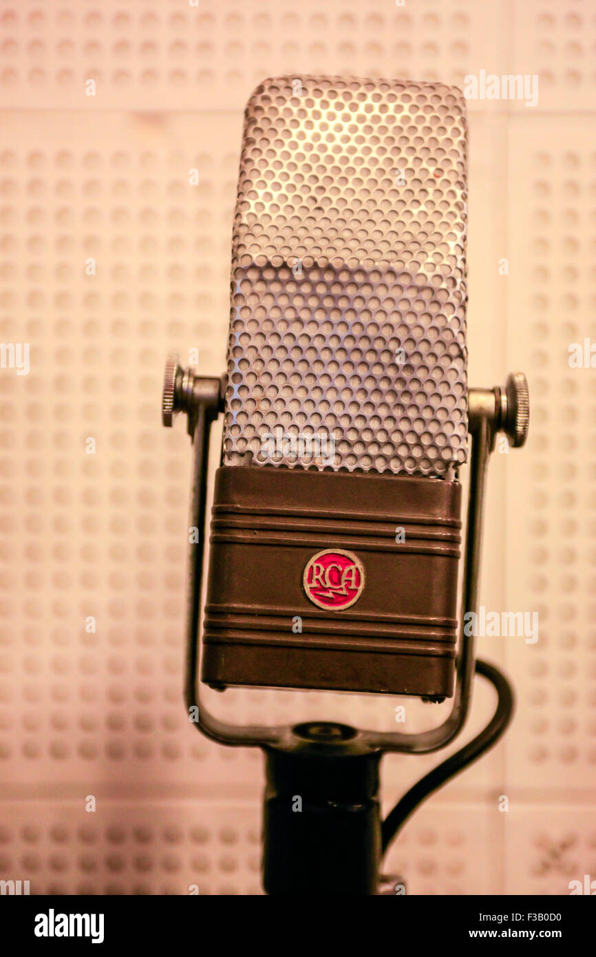 Working microphones from the 1950s possibly used by Elvis, Johnny Cash, Bono and others at the Sun Studio in Memphis TN Stock Photo