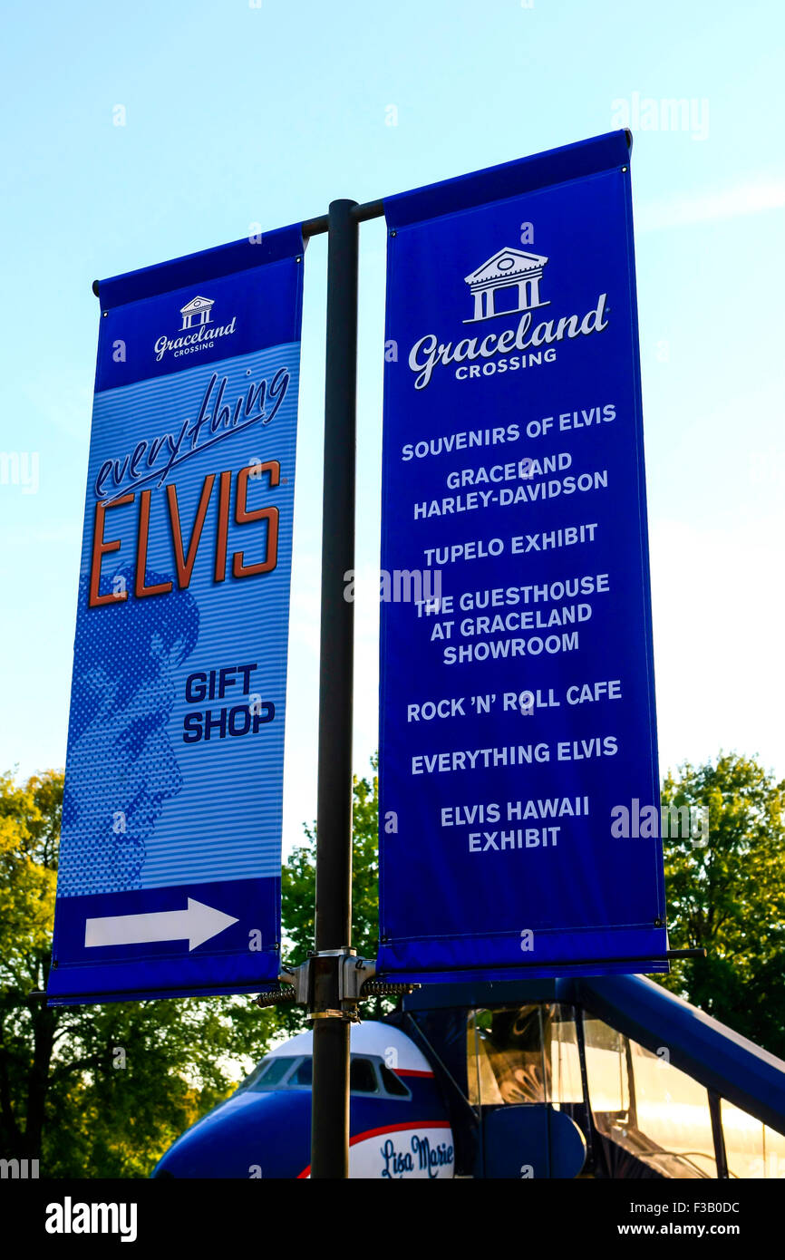 Overhead banners outside Graceland Museum in Memphis, Tennessee Stock