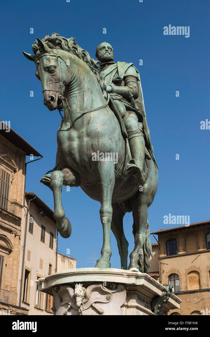 Bronze statue of Grand Duke Cosima I of Tuscany, Piazza della Signoria, Florence, Italy Stock Photo