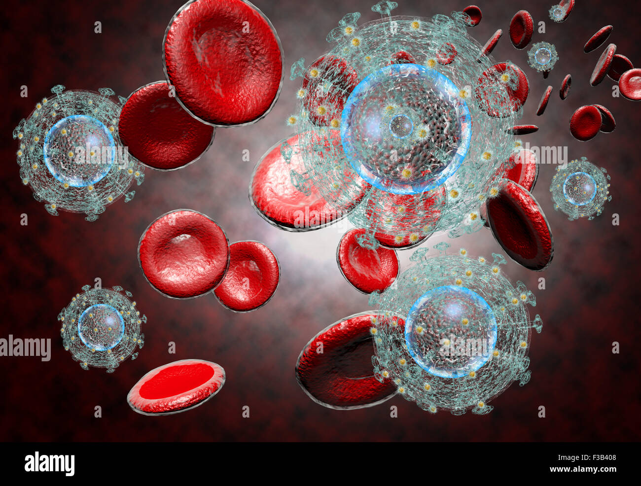 3D generated illustration of HIV Aids virus cells for medical science ...