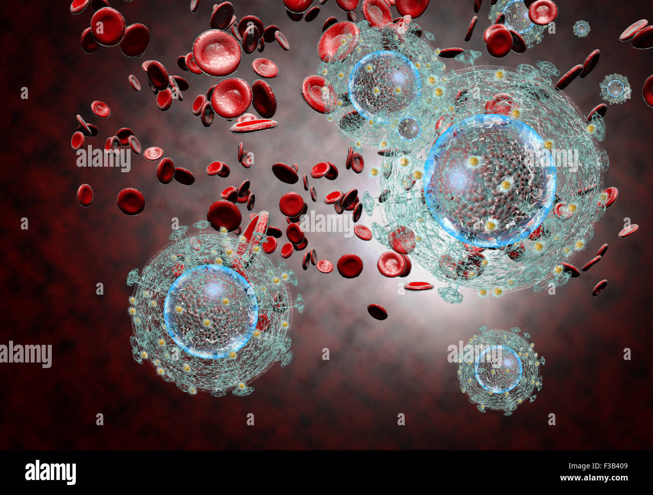 3D generated illustration of HIV Aids virus cells for medical science ...