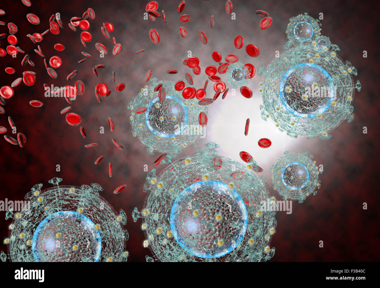 3D generated illustration of HIV Aids virus cells for medical science ...
