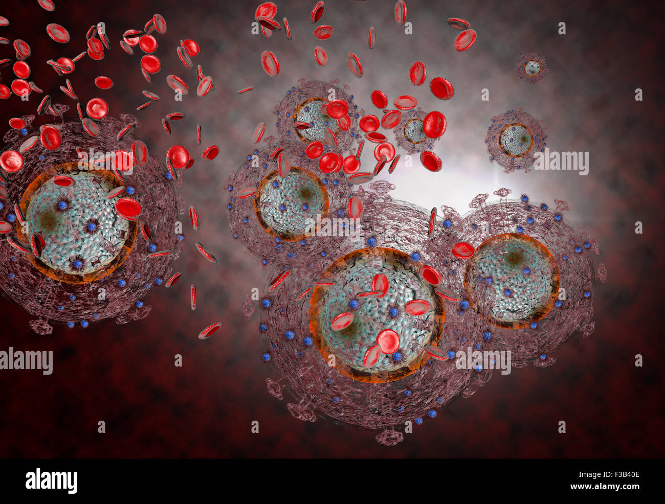 3D generated illustration of HIV Aids virus cells for medical science ...