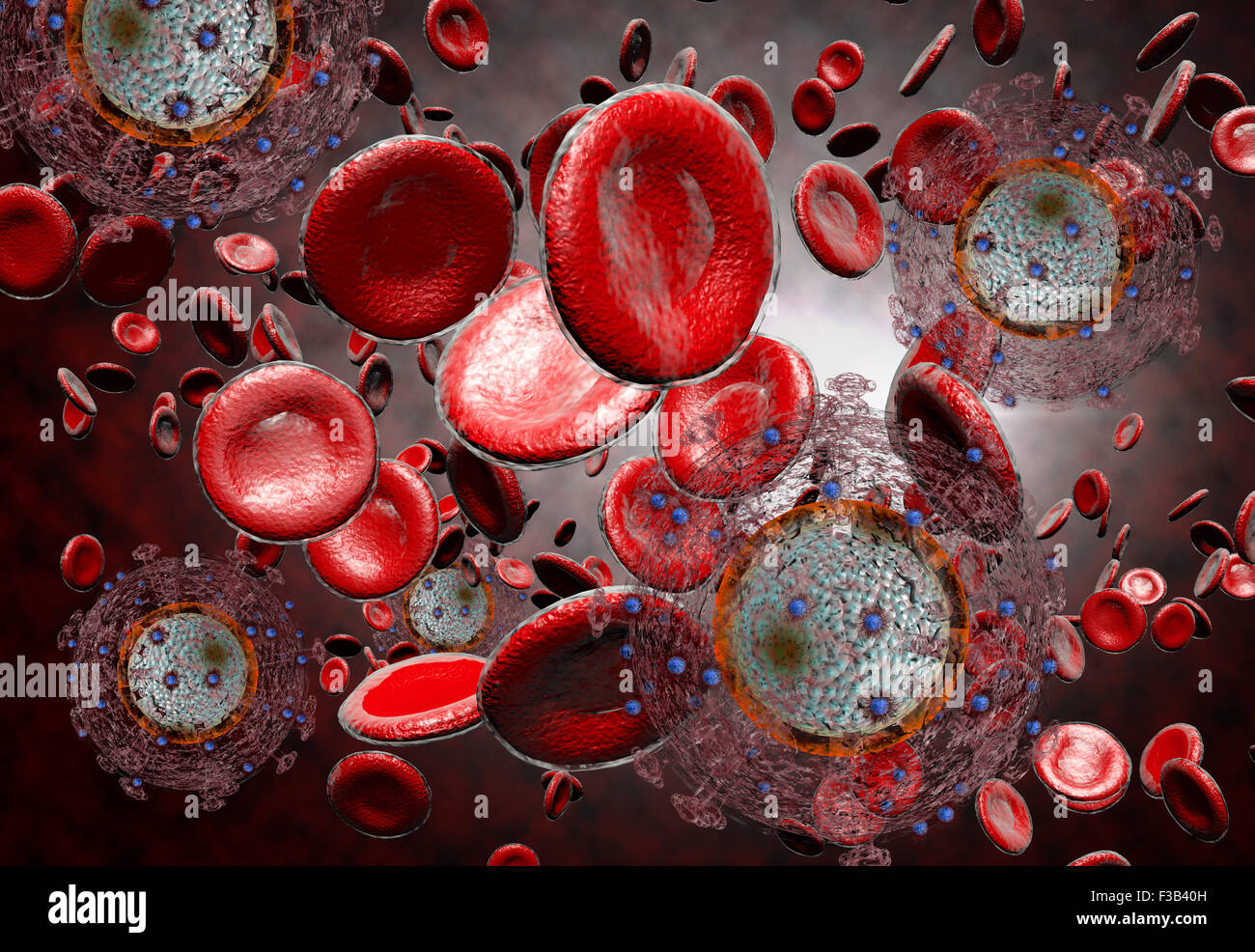 3D generated illustration of HIV Aids virus cells for medical science ...