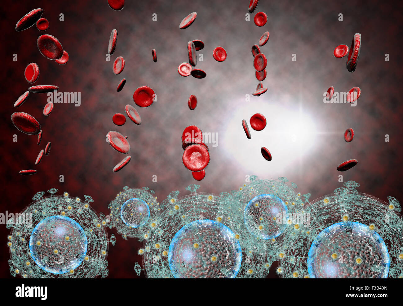 3D generated illustration of HIV Aids virus cells for medical science ...