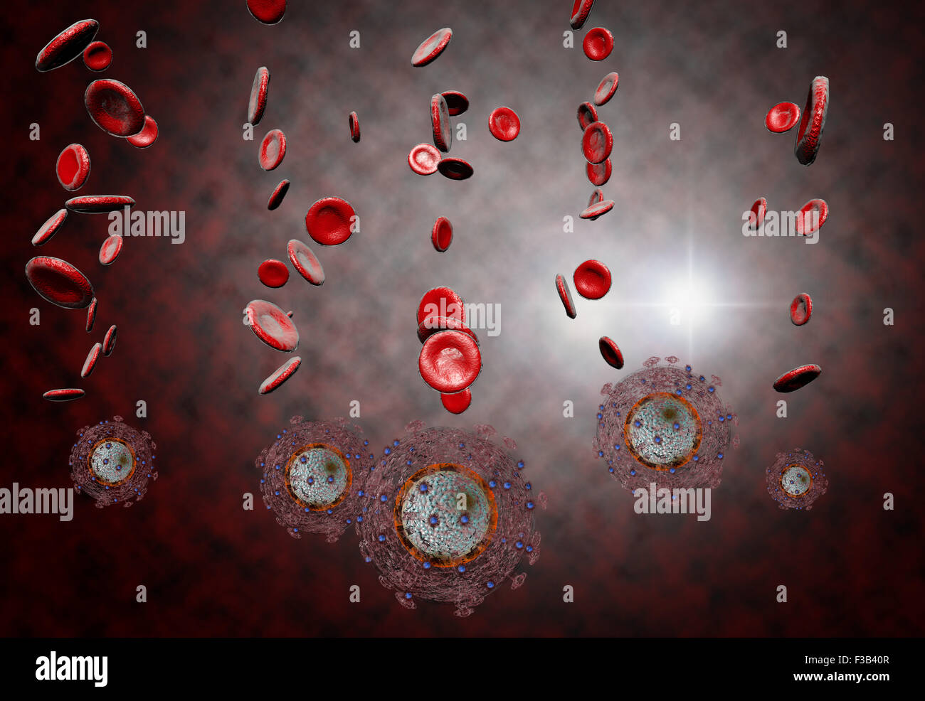 3D generated illustration of HIV Aids virus cells for medical science ...