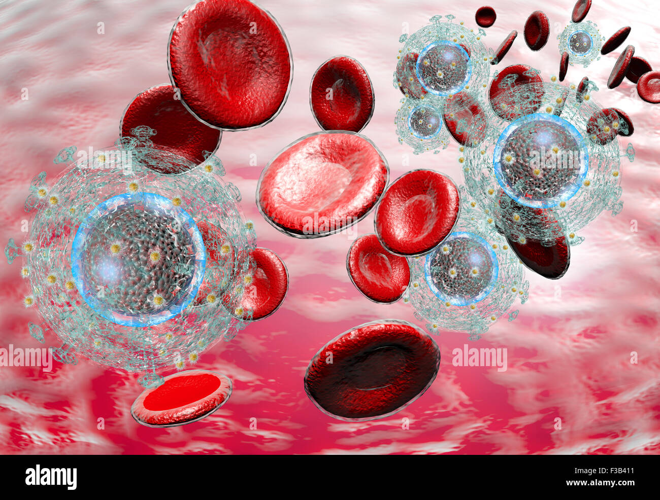 3D generated illustration of HIV Aids virus cells for medical science ...