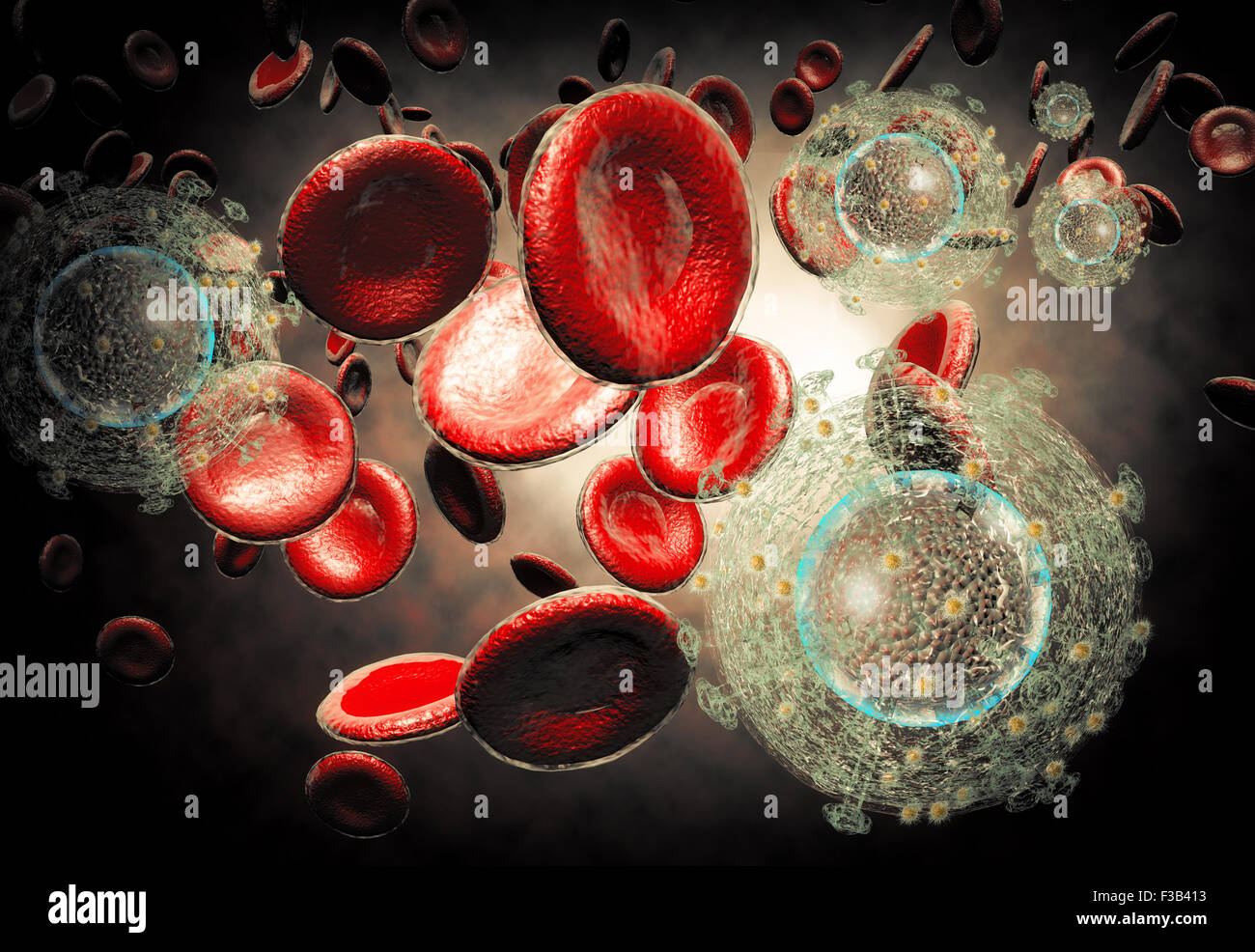 3D generated illustration of HIV Aids virus cells for medical science ...