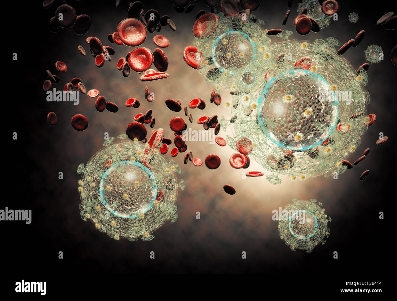3D generated illustration of HIV Aids virus cells for medical science ...