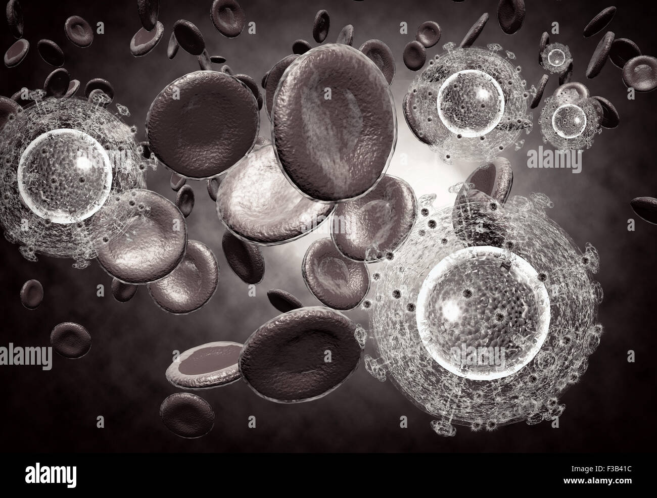 3D generated illustration of HIV Aids virus cells for medical science ...