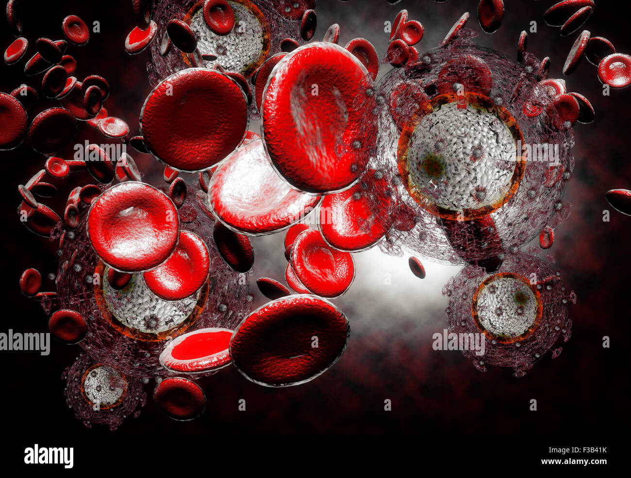 3D generated illustration of HIV Aids virus cells for medical science ...