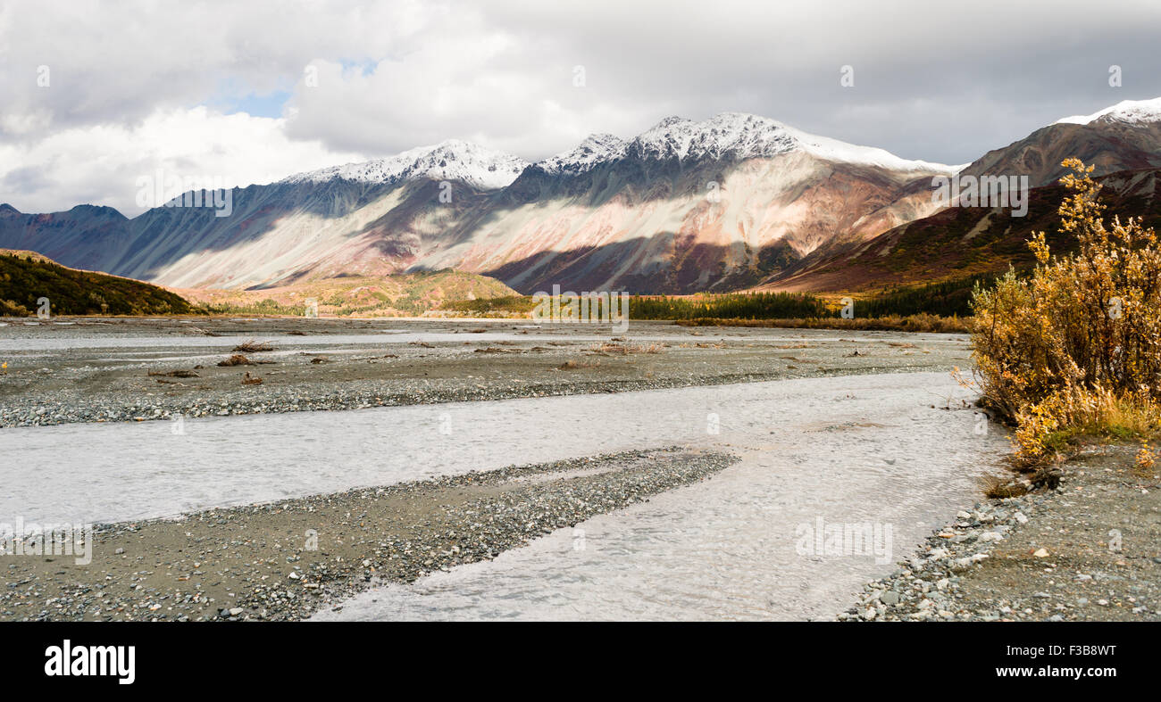 Big water flows through the Alaska Range Stock Photo