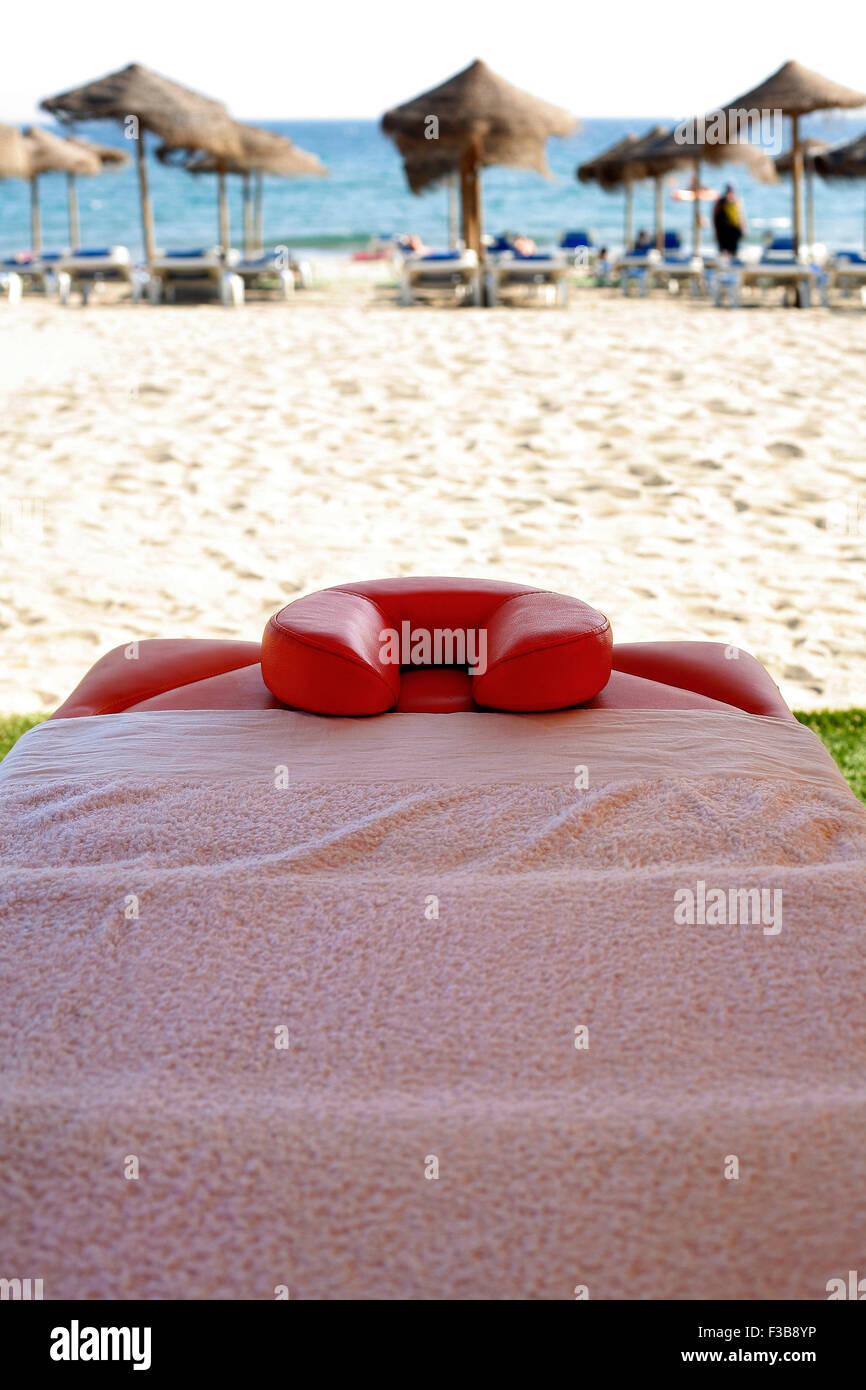 Massage area on the beach on summer vacation season Stock Photo