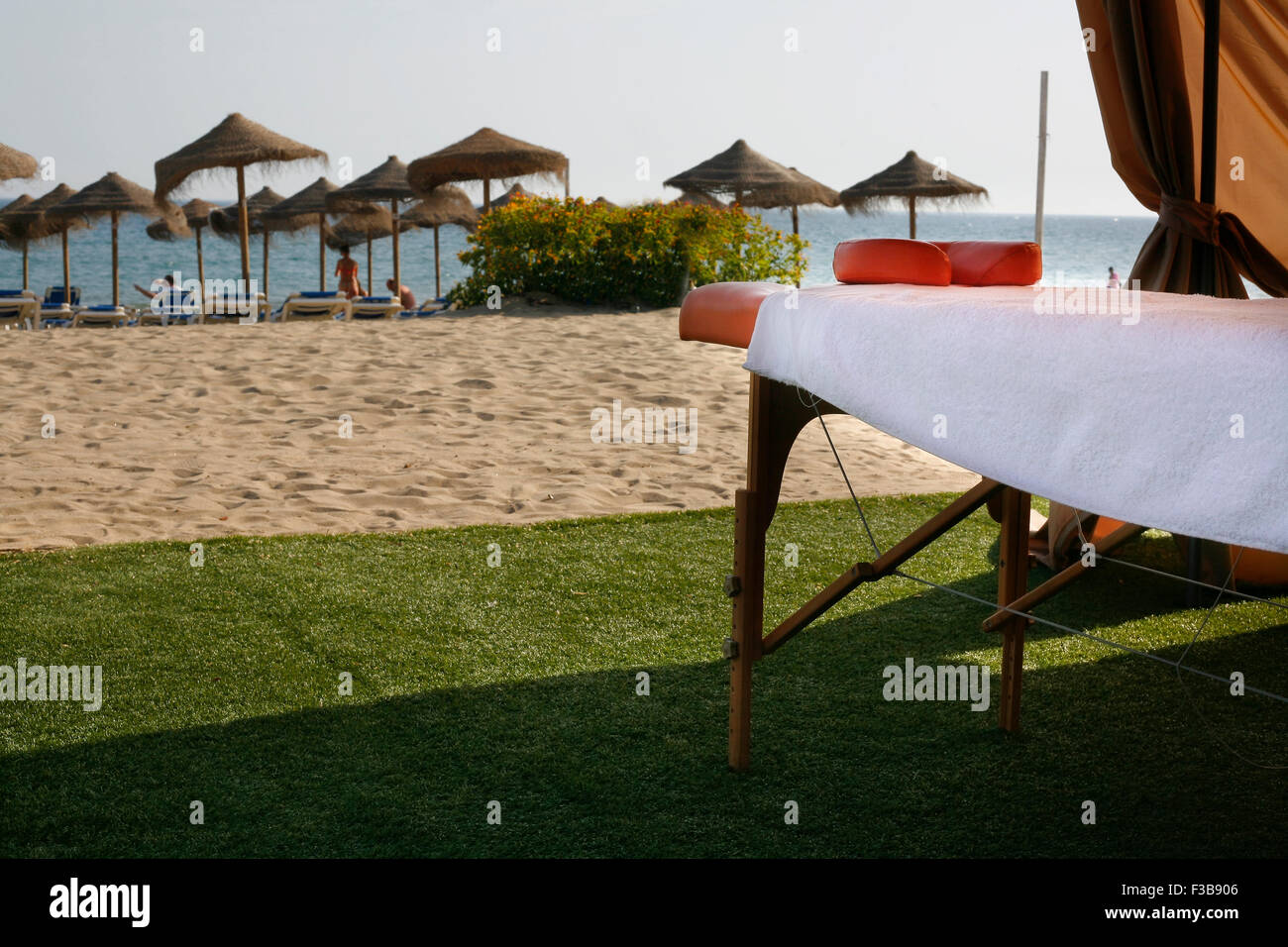 Massage area on the beach on summer vacation season Stock Photo