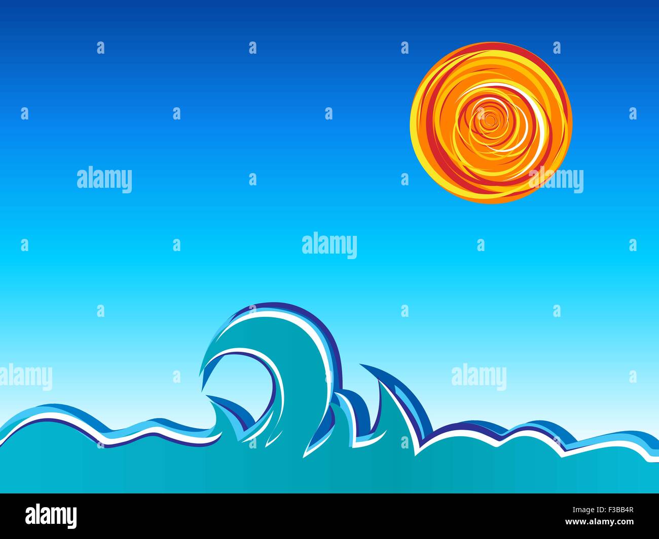 Waves, sun and sky. Vector illustration. Stock Vector