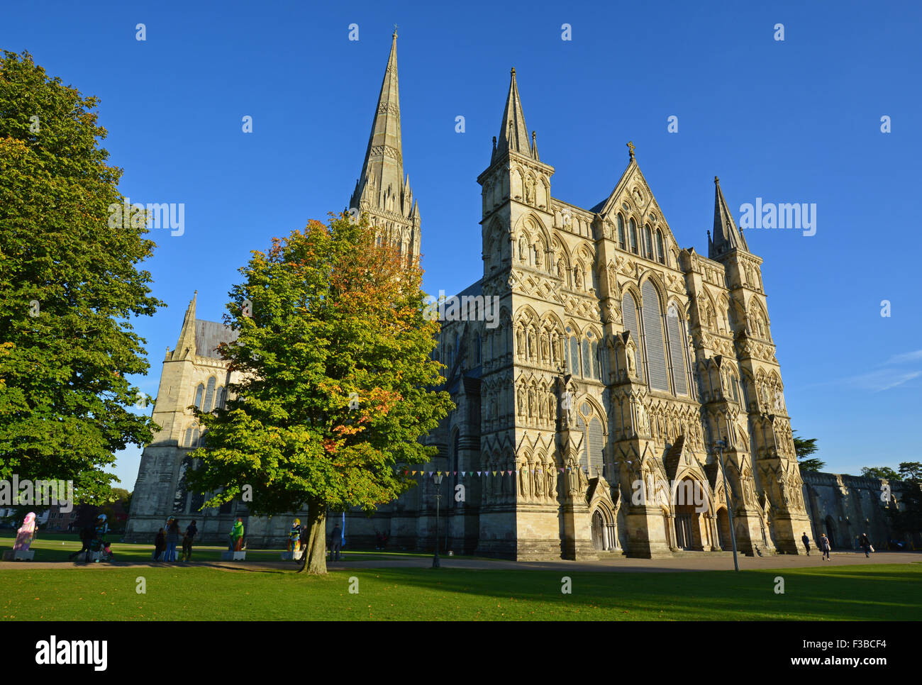 Salisbury Cathedral in evening sunlight Stock Photo Alamy