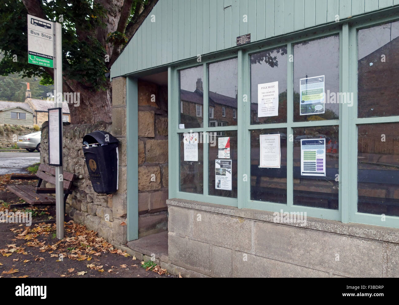 Rural bus stop in Northumberland village, England Stock Photo - Alamy
