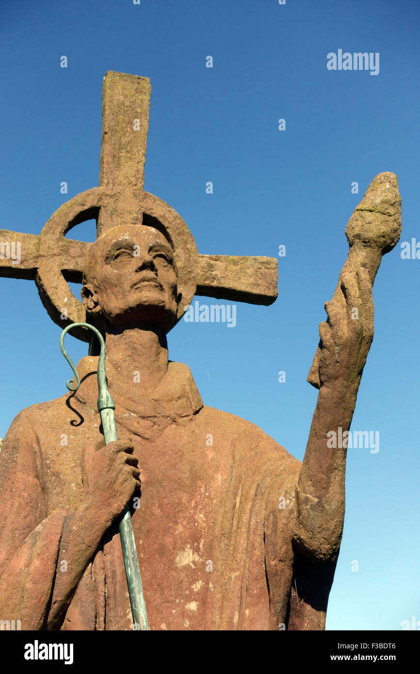 Statue of St Cuthbert of Lindisfarne on Holy Island, England Stock