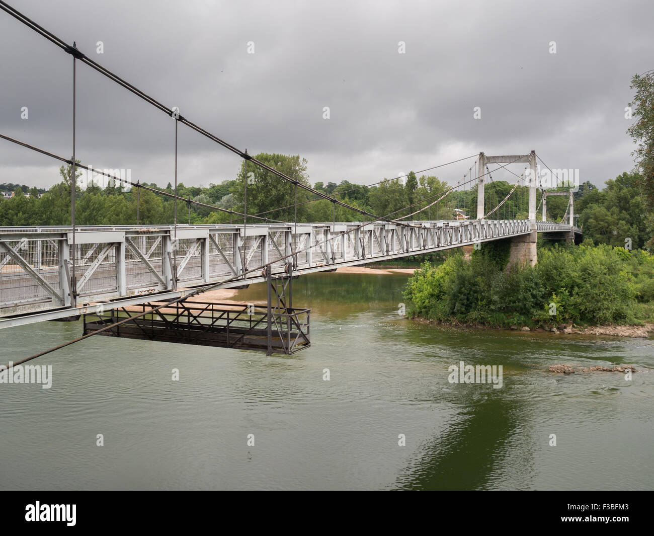 Tours pedestrian suspension bridge over Loire river Stock Photo