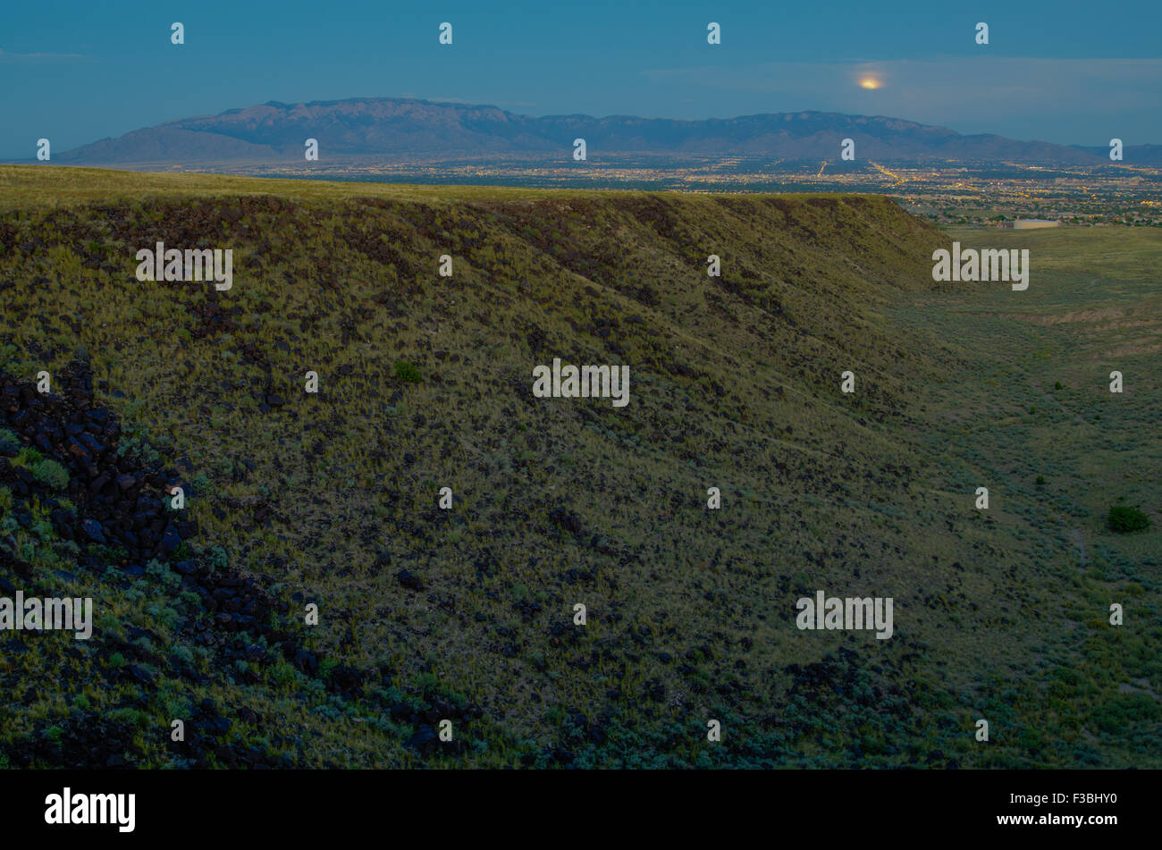 Lunar eclipse over Albuquerque and the Sandia mountains, New Mexico, USA. Stock Photo