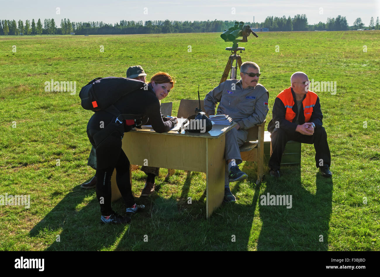 Parachutists - 2014. Before the jumping. Stock Photo