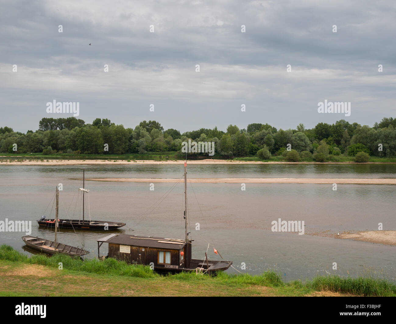 Traditional Loire river boats by the banks Stock Photo