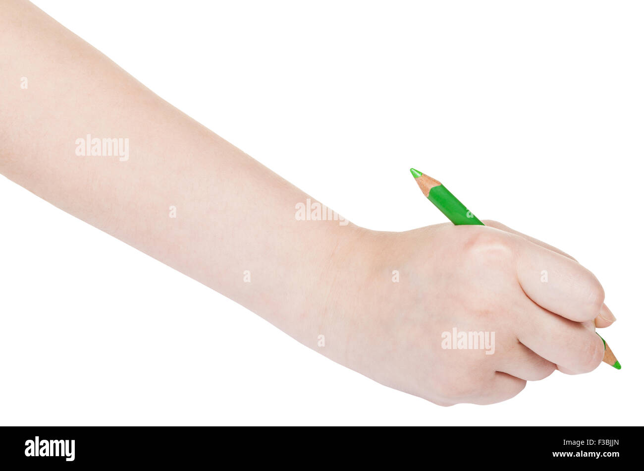 hand paints by green pencil isolated on white background Stock Photo ...