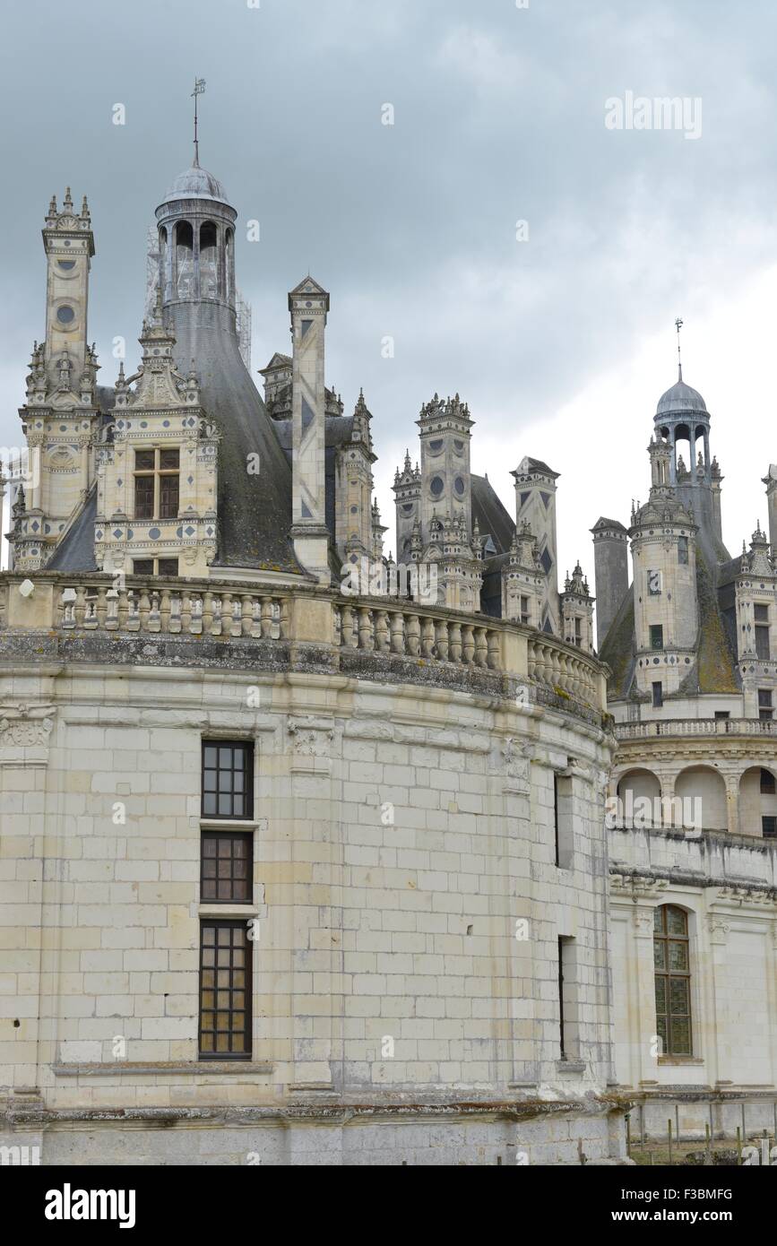The royal Château de Chambord at Chambord, Loir-et-Cher, France, is one of the most recognizable châteaux in the world. UNESCO WORLE HERITAGE SITE Stock Photo