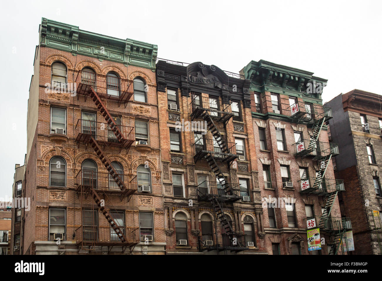 Typical New York City Apartment Building With Fire Escapes On The Stock   Typical New York City Apartment Building With Fire Escapes On The F3BMGP 