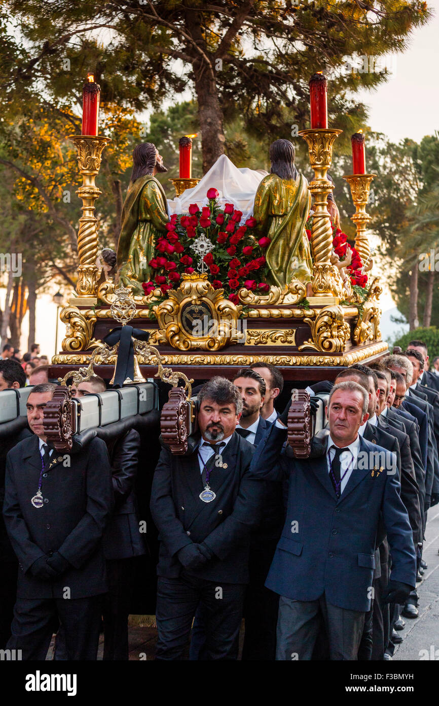 Semana Santa procession Easter week white village Mijas Malaga Andalusia Spain Stock Photo