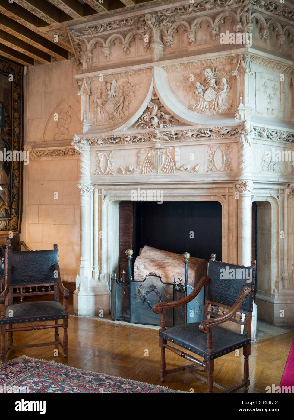 White marble fireplace at Chaumont-sur-Loire Chateau Stock Photo