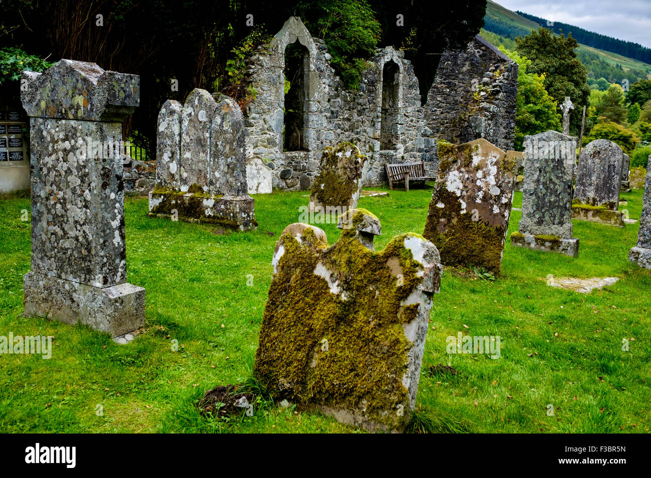 Old gravestones in Balquhidder Kirk Graveyard in the Trossachs, Scotland Stock Photo