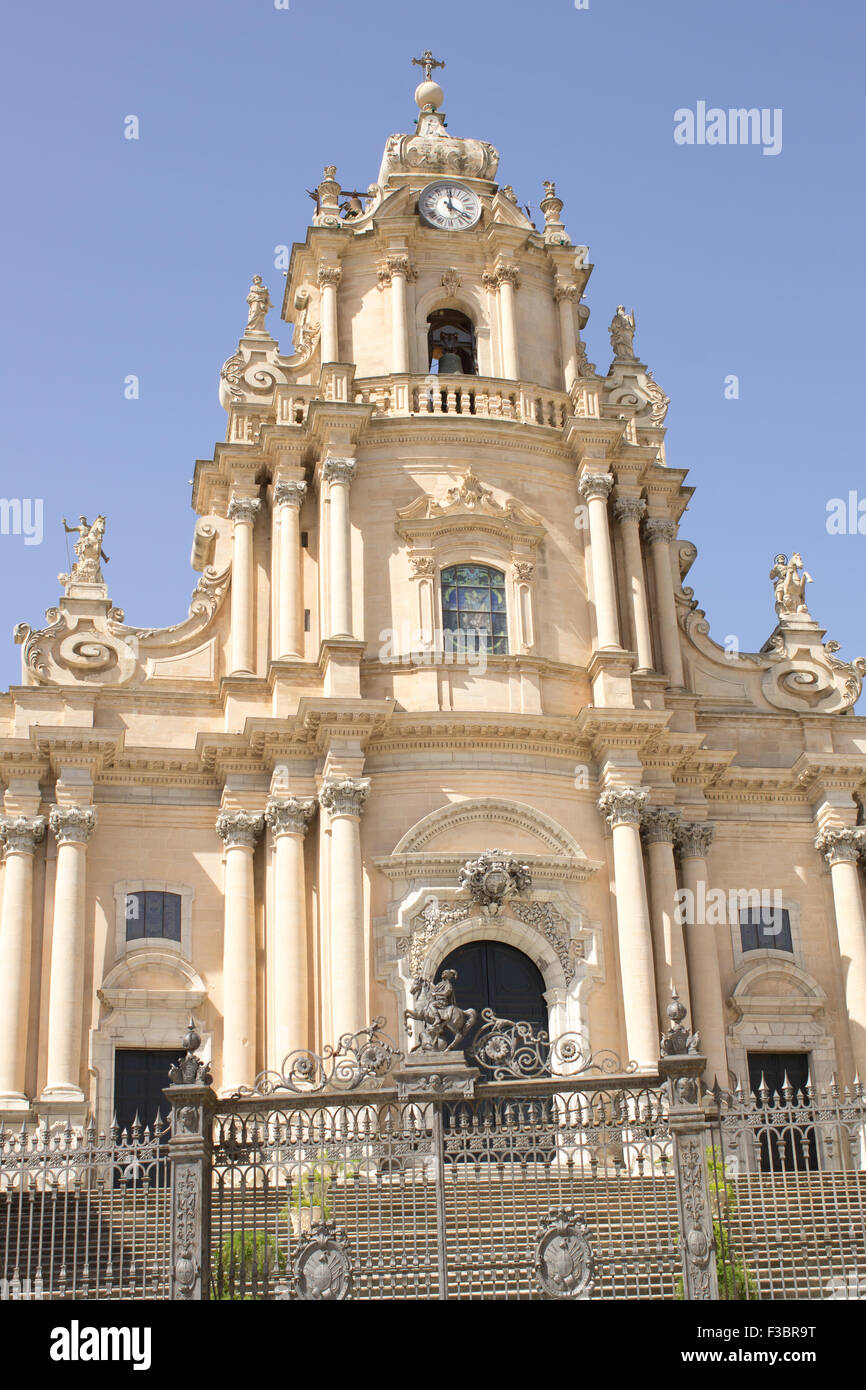 Duomo of San Giorgio is a Cathedral located on a hill in Ragusa that has also appeared in a number of Inspector Montalbano TV series. Stock Photo