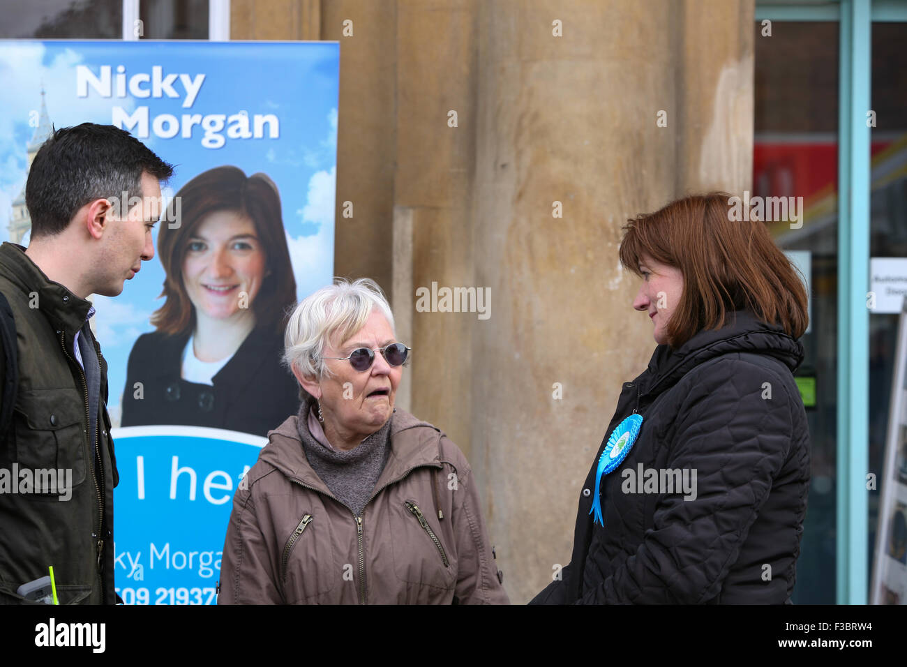 Nicky Morgan conservative candidate in Loughborough canvassing for votes in the 2015 UK general election Stock Photo
