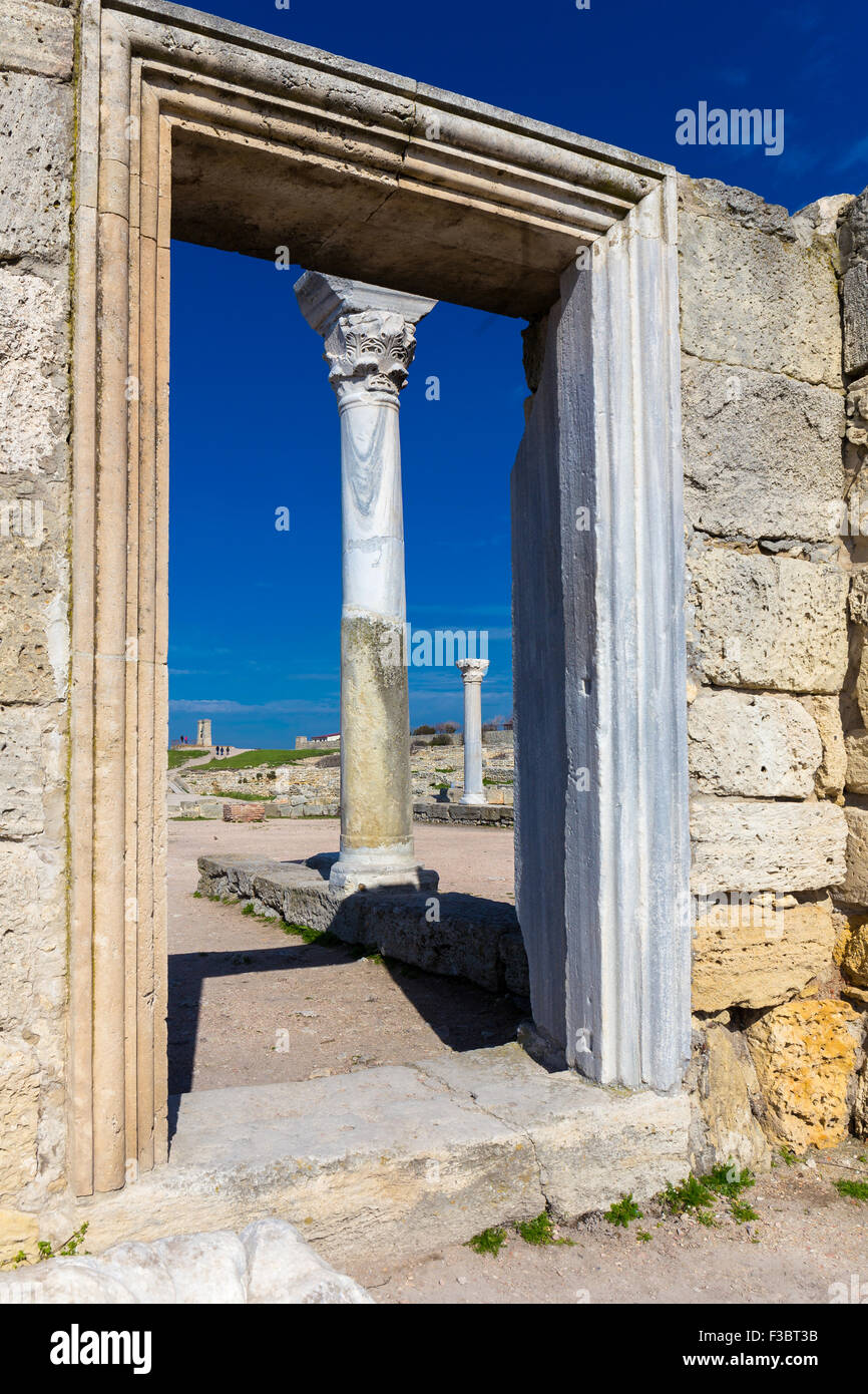 Ruins of ancient portal doorway Chersonese Crimea Stock Photo