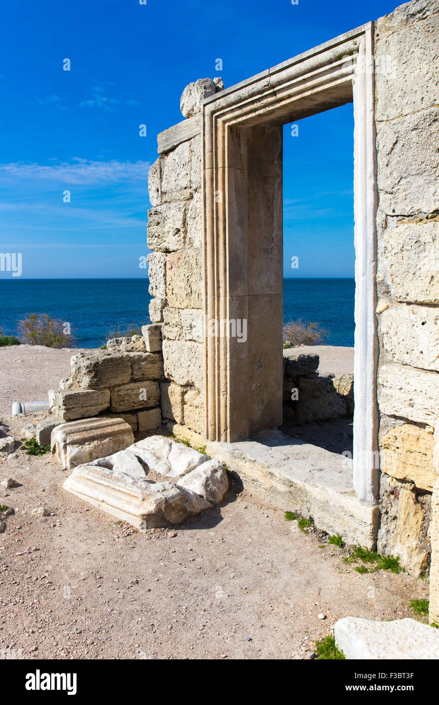 Ruins of ancient portal Chersonese Sevastopol Crimea Stock Photo