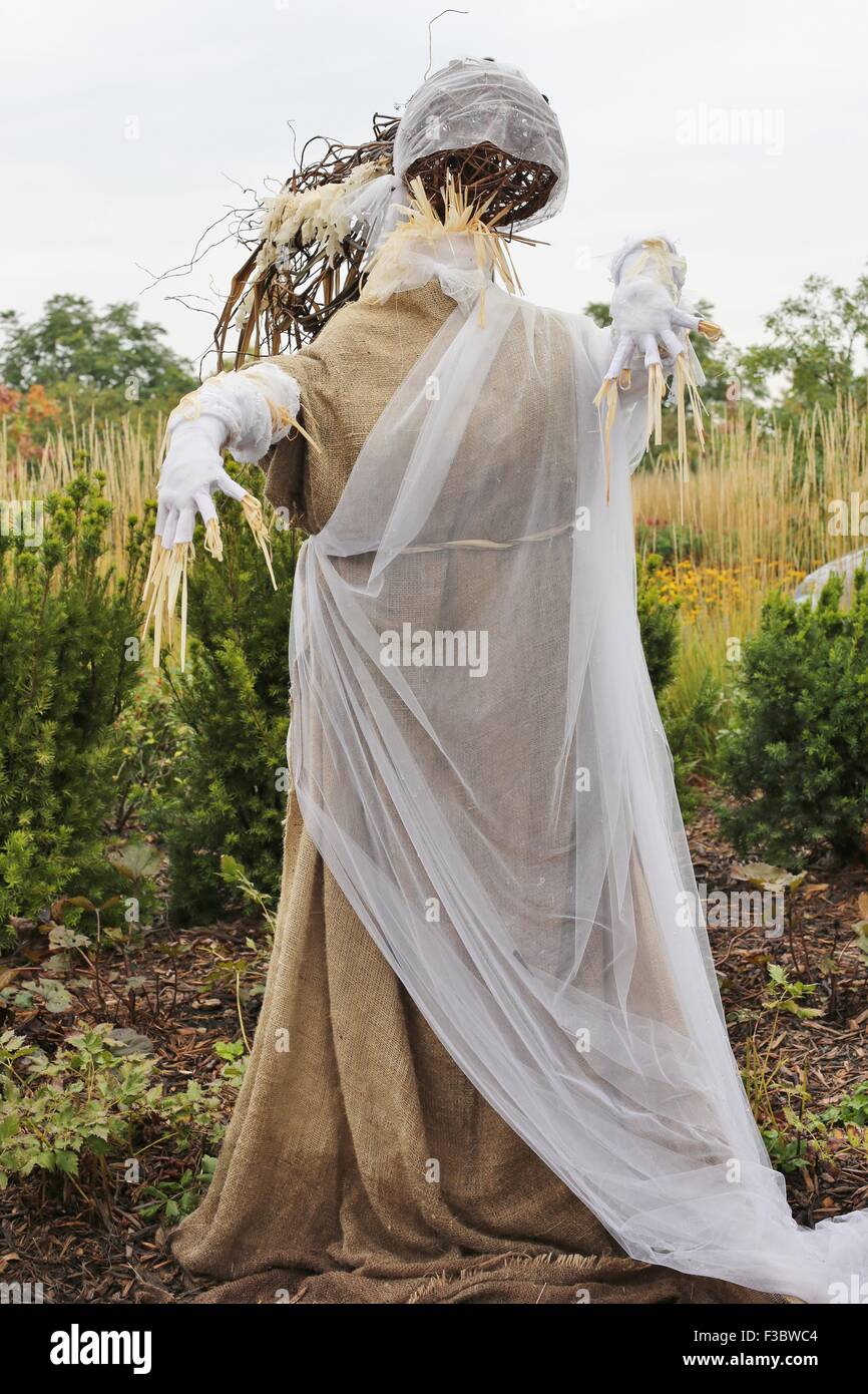 A scary scarecrow on display at the Minnesota Landscape Arboretum. Stock Photo