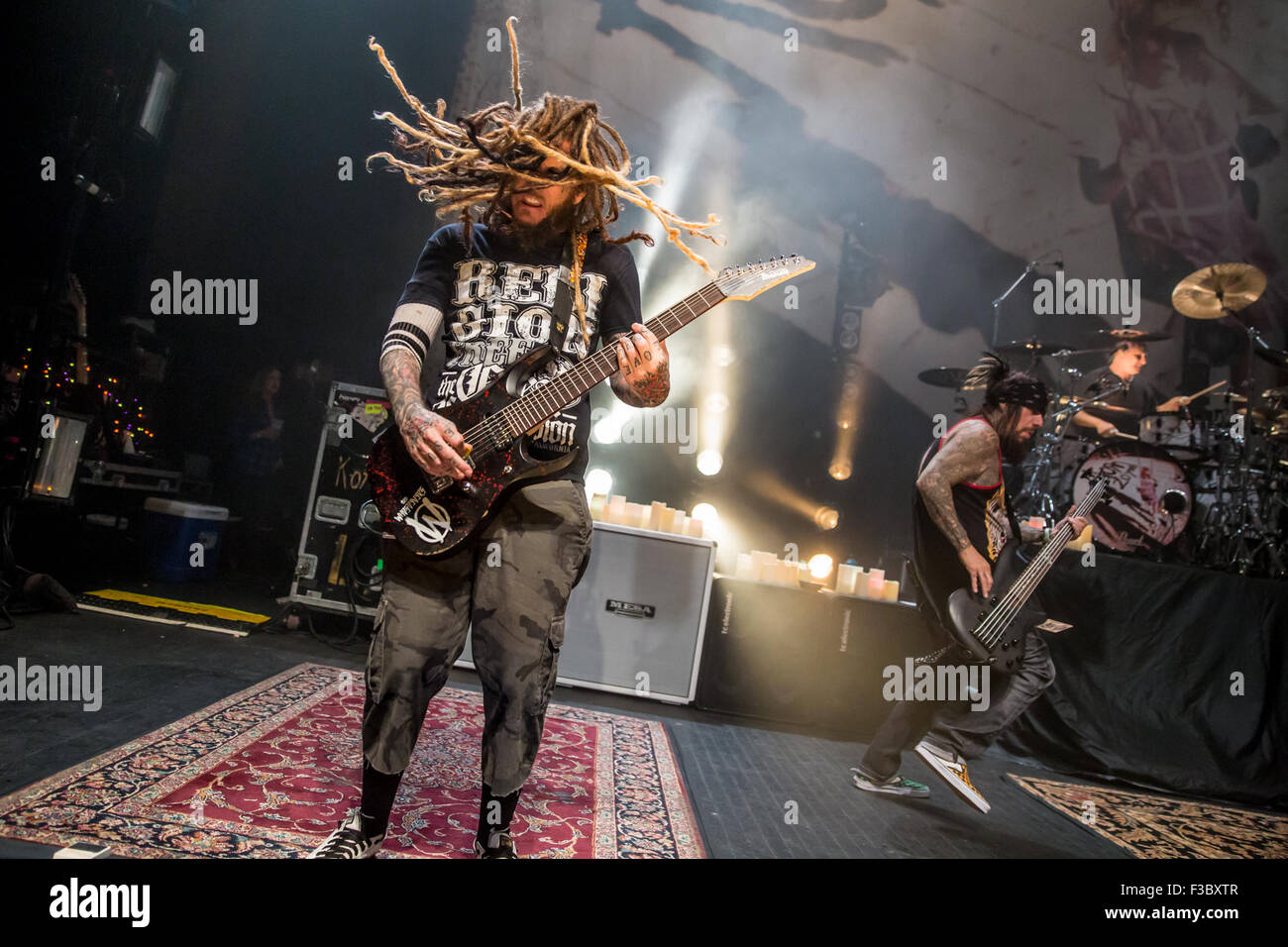 Detroit, Michigan, USA. 3rd Oct, 2015. BRIAN ''HEAD'' WELCH of KORN performing on the 20th Anniversary Tour at The Fillmore in Detroit, MI on October 3rd 2015 © Marc Nader/ZUMA Wire/Alamy Live News Stock Photo