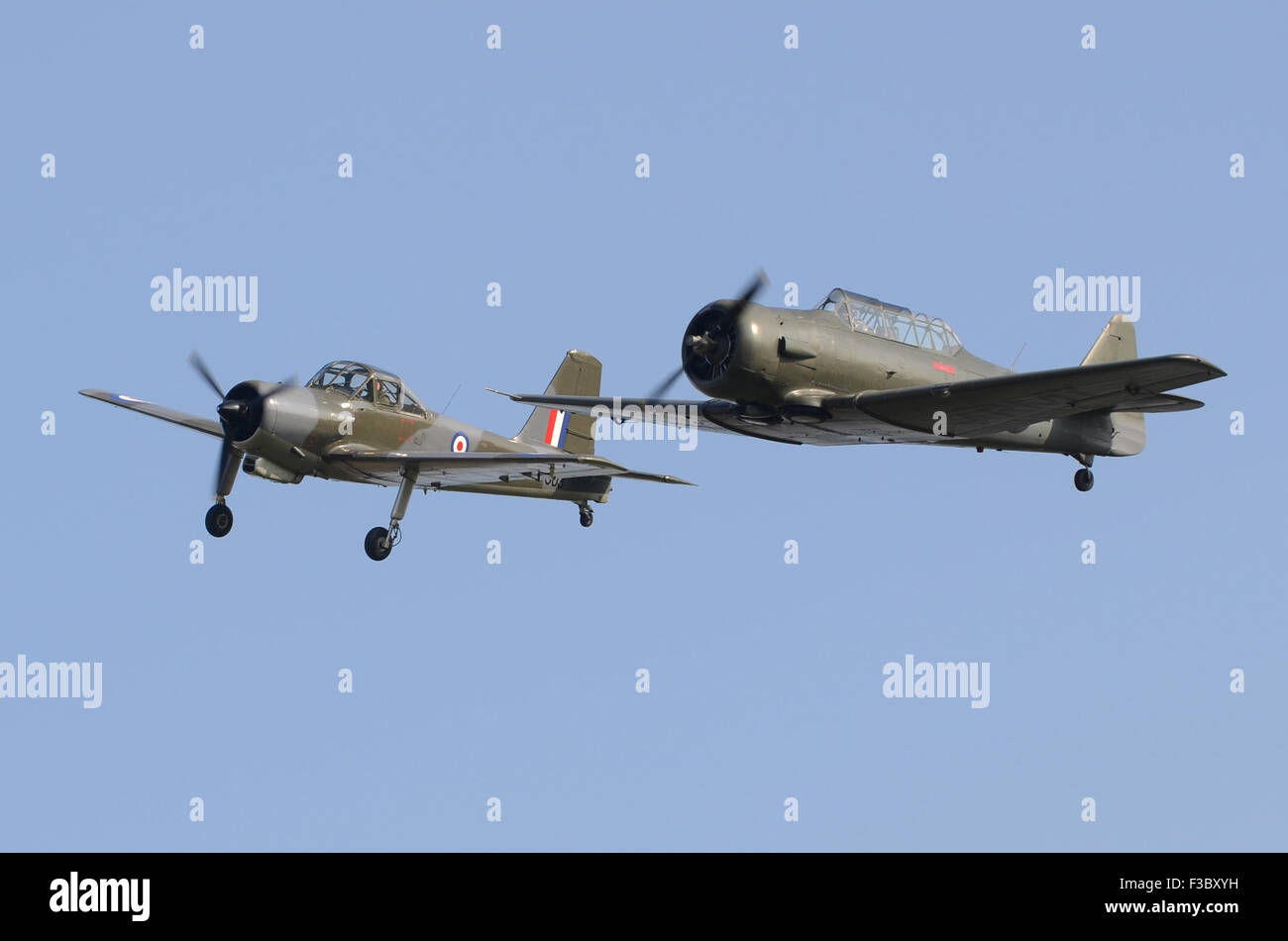 World War 2 North American T-6 Texan (Harvard) and 1950s Percival P-56 Provost T1 in formation at the Airshow Season Finale, Shuttleworth Collection, Old Warden, Bedfordshire, UK. 4th October 2014. Credit:  Antony Nettle/Alamy Live News Stock Photo
