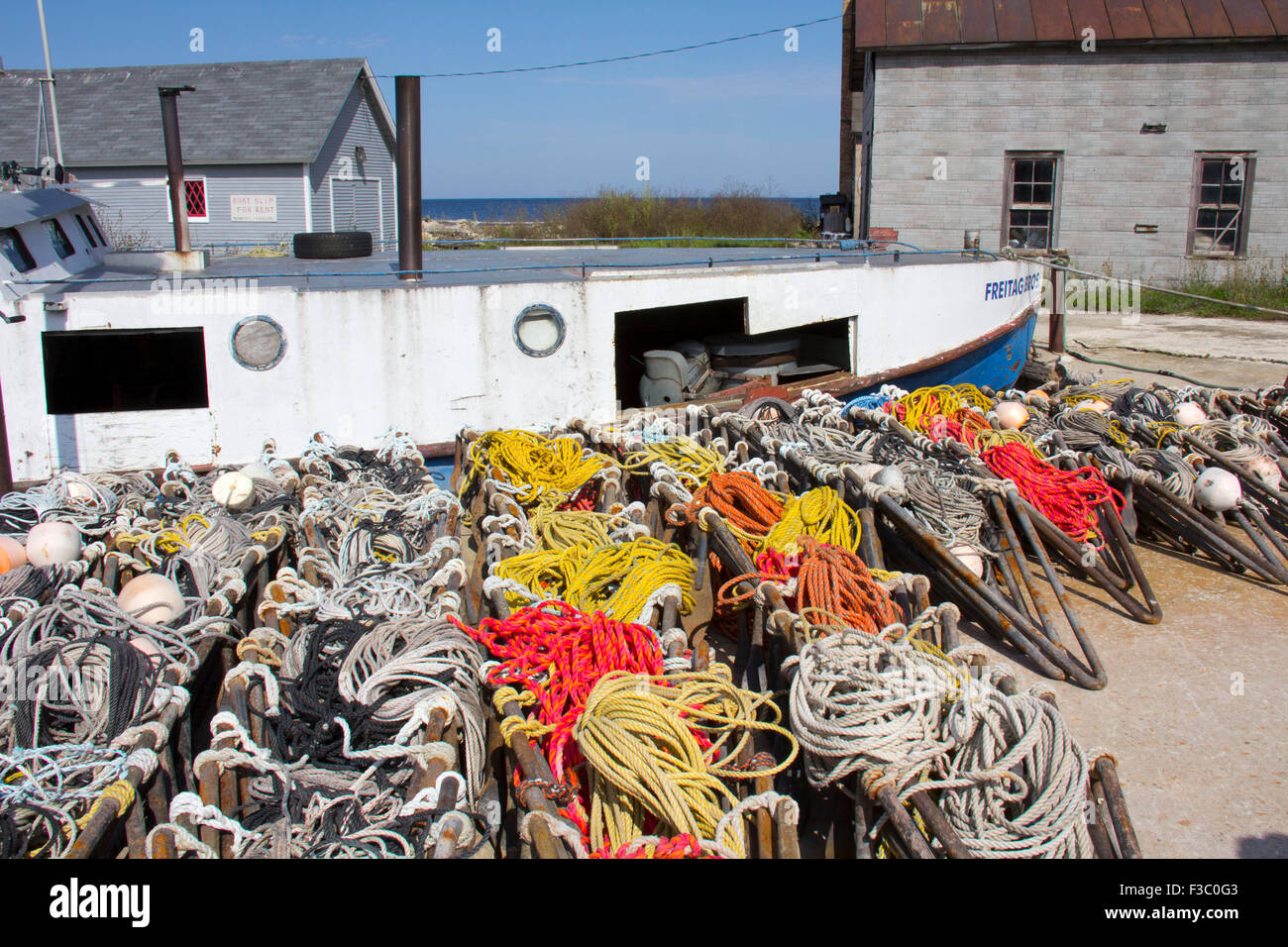 Gill netting gear, Gills Rock, Door County peninsula, Wisconsin Stock Photo