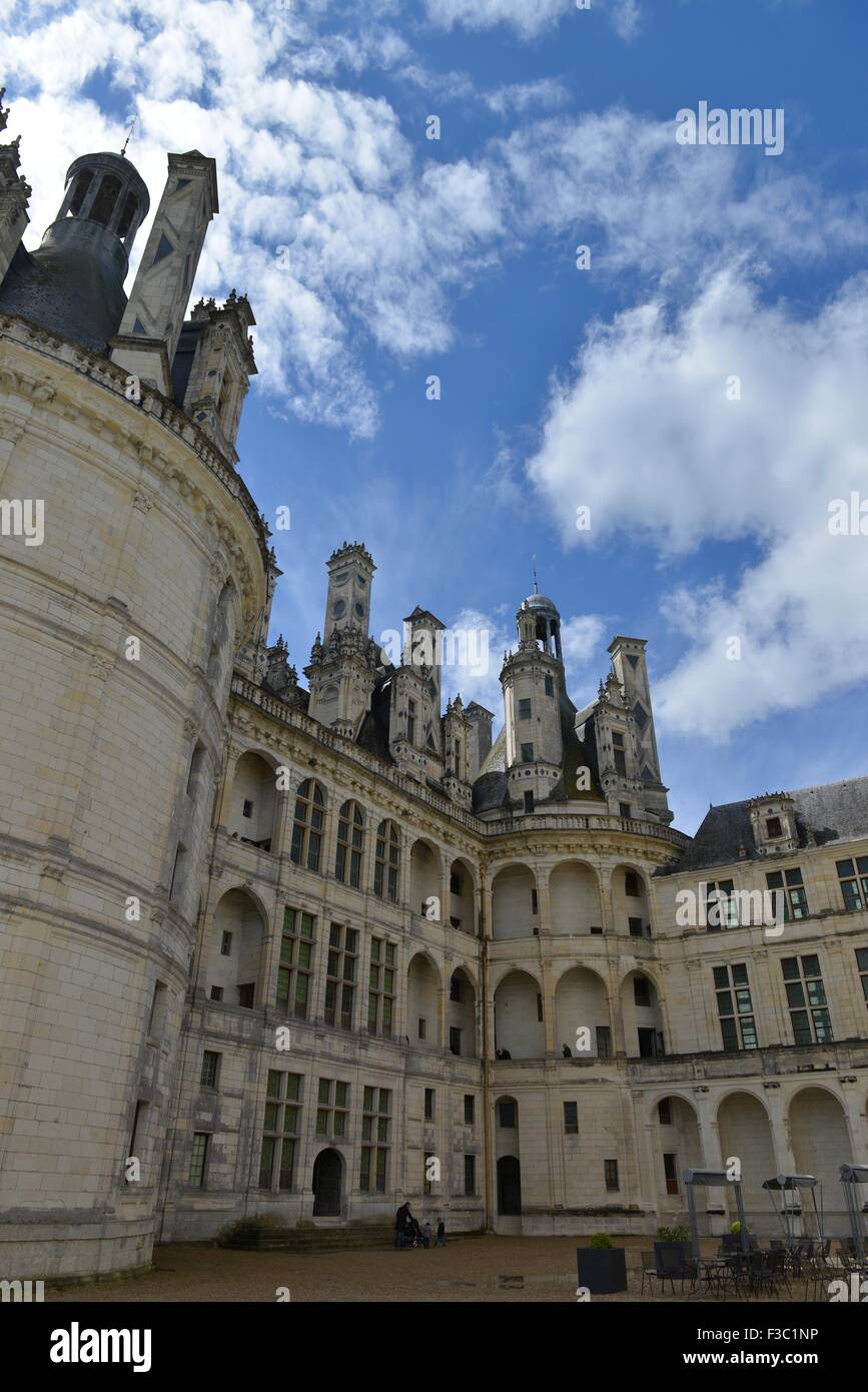 The royal Château de Chambord at Chambord, Loir-et-Cher, France, is one of the most recognizable châteaux in the world. UNESCO WORLE HERITAGE SITE Stock Photo