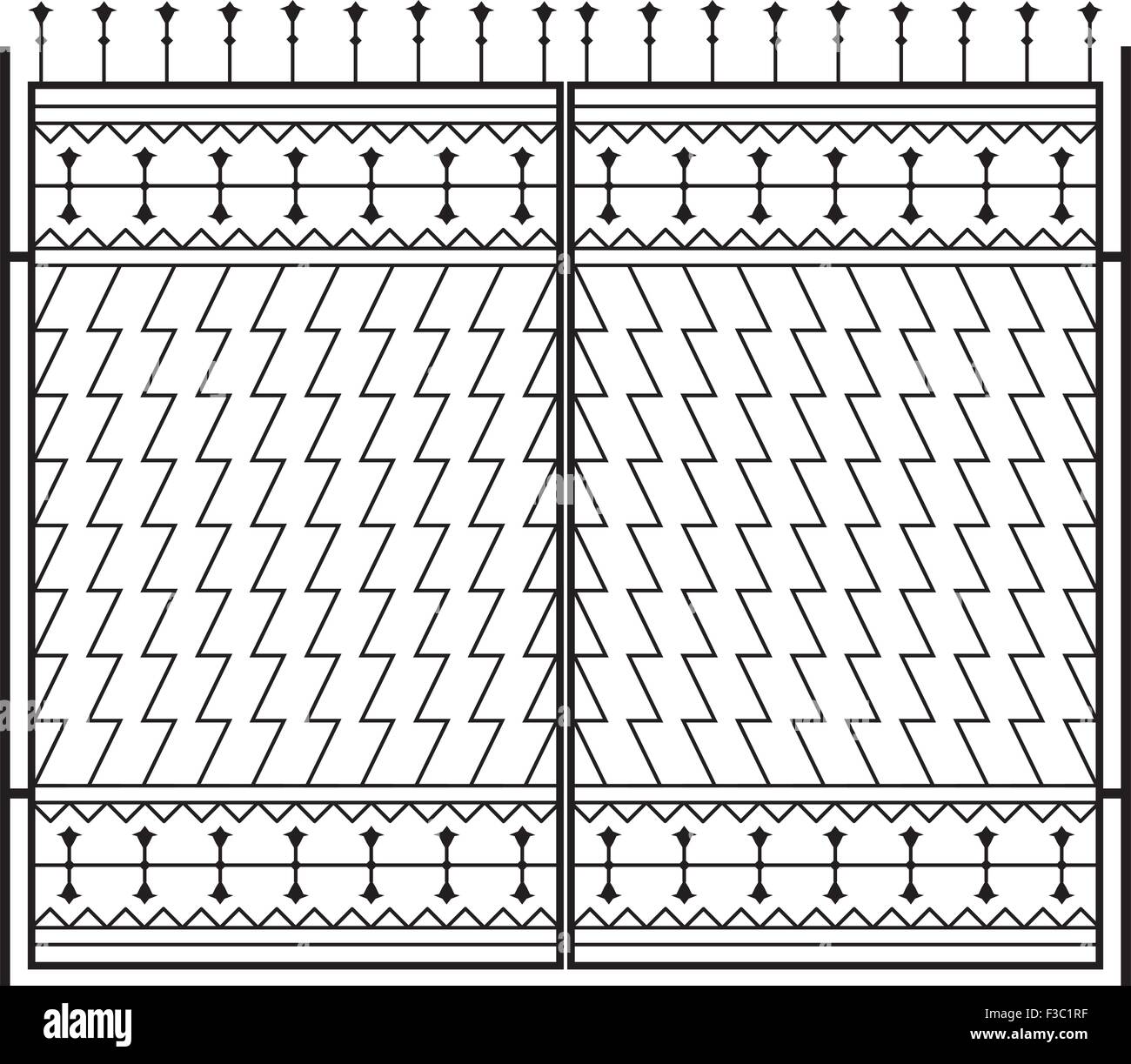 Wrought Iron Gate, Door, Fence, Window, Grill, Railing Design Vector Art Stock Vector