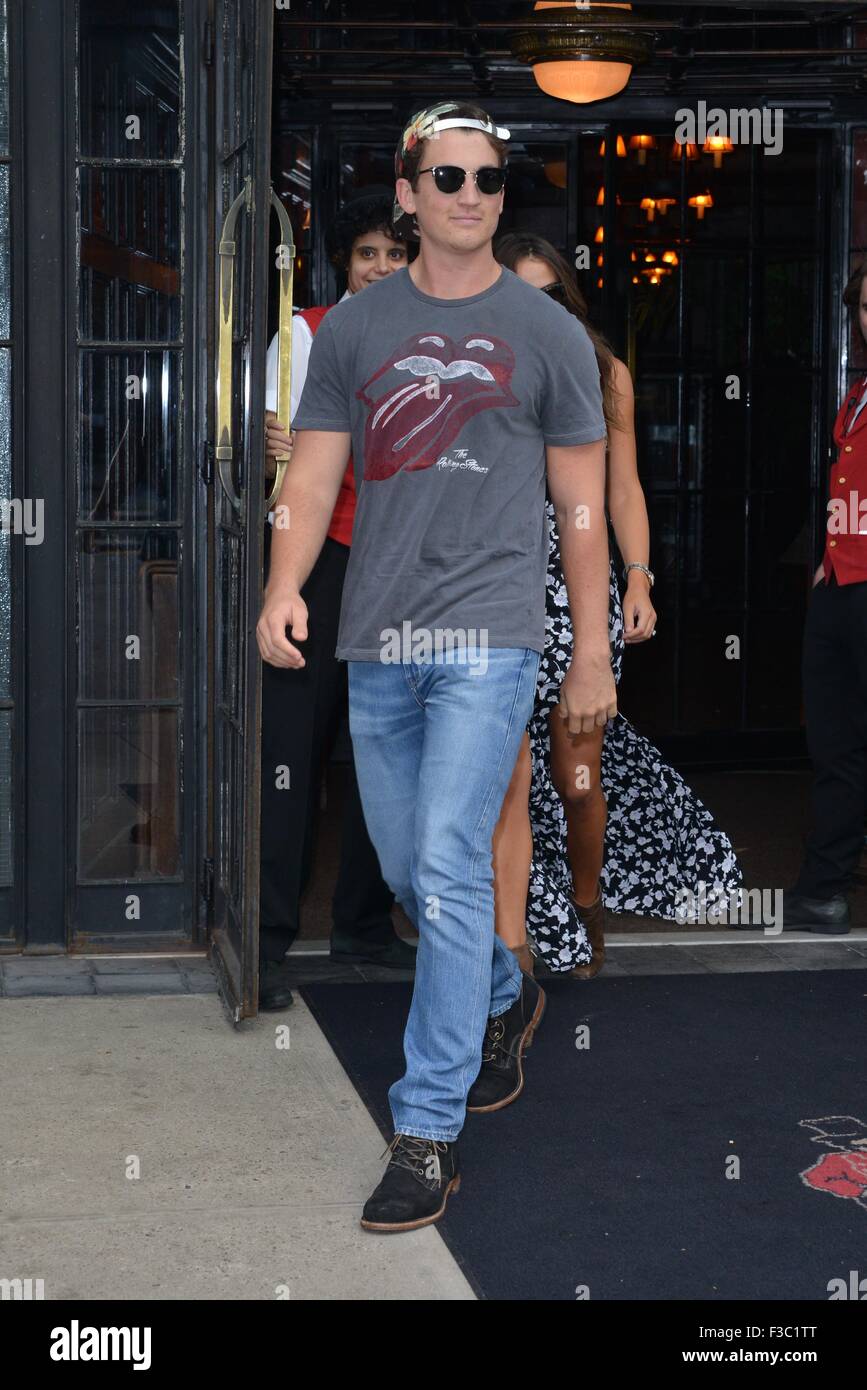 The cast of Fantastic 4 leaving their hotel in New York  Featuring: Miles Teller Where: New York City, New York, United States When: 03 Aug 2015 Stock Photo