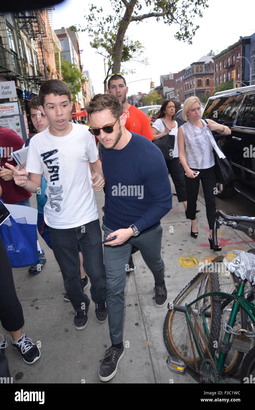 The cast of Fantastic 4 leaving their hotel in New York  Featuring: Jamie Bell Where: New York City, New York, United States When: 03 Aug 2015 Stock Photo